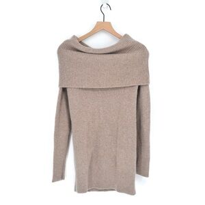 Margaret O'Leary Off The Shoulder Cashmere Sweater Ribbed Knit Brown Women's M